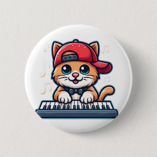 Chapa Redonda De 5 Cm Cat Playing Piano Design for Music and Cat Lovers
