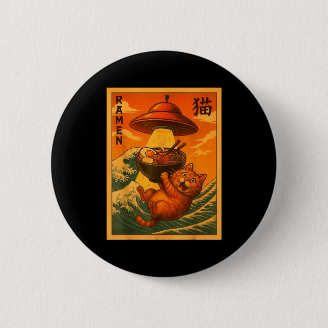 Chapa Redonda De 5 Cm Cat Ramen Ufo Funny Japanese Anime Men Women Teens (Anverso)