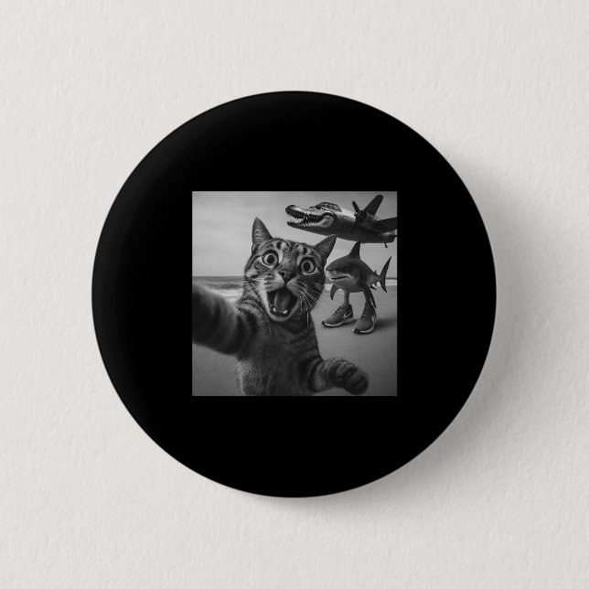 Chapa Redonda De 5 Cm Cat Selfie Shark Crocodile Italian Brainrot Meme M (Anverso)