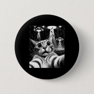 Chapa Redonda De 5 Cm Cat Ufo Invasion _ Gracioso Cat Meme Retro Alien C