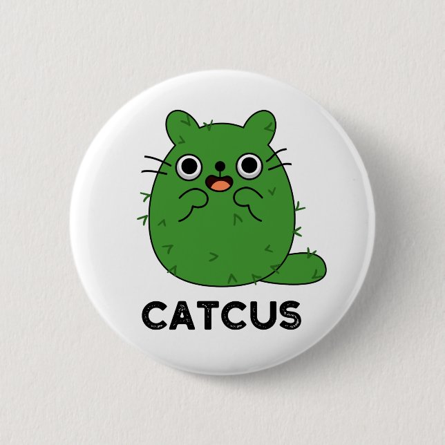 Chapa Redonda De 5 Cm Catcus Funny Cat Cactus Pun (Anverso)