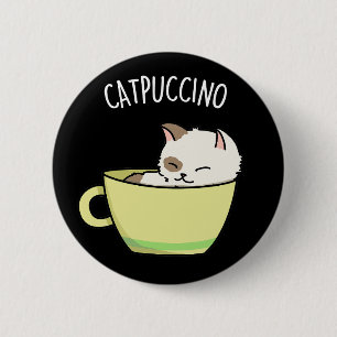Chapa Redonda De 5 Cm Catpucccino Gracioso Gato Gatito En Copa Pun Oscur