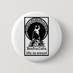 Chapa Redonda De 5 Cm Cats, life is Books sweet Kopie_vectorized