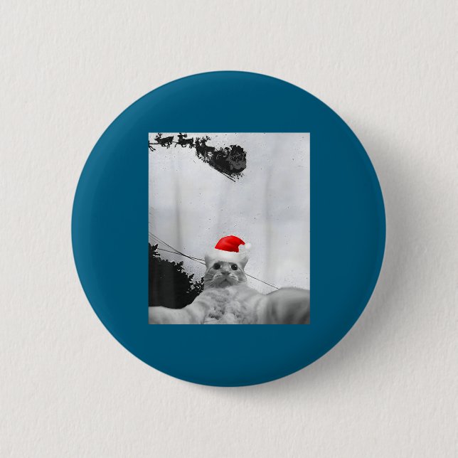 Chapa Redonda De 5 Cm Cats Meme Funny Cat Selfie With Santa Hat Christma (Anverso)