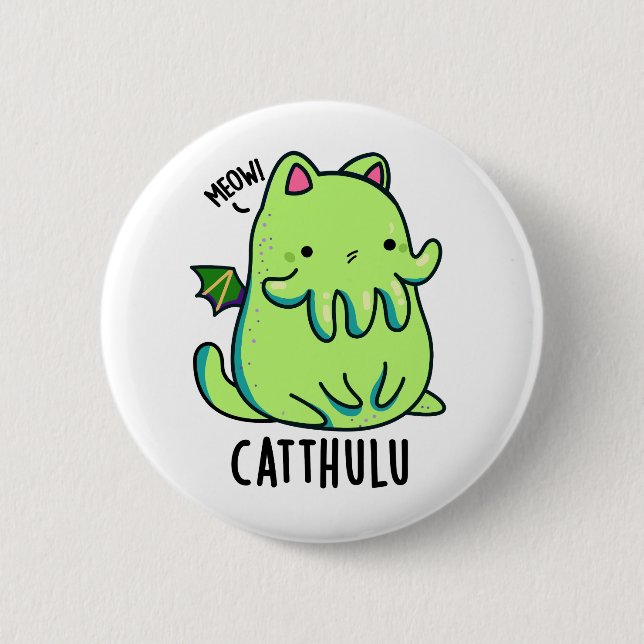 Chapa Redonda De 5 Cm Catthulu Funny Cthulhu Cat Pun (Anverso)