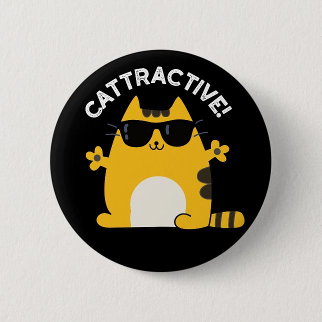 Chapa Redonda De 5 Cm Cattractive Funny Atractivo Cat Pun Dark BG (Anverso)