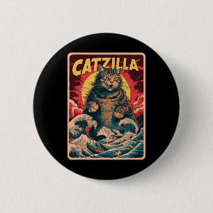 Chapa Redonda De 5 Cm Catzilla Arte Japonés Gato Divertido Gráfico Antig