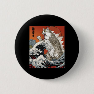 Chapa Redonda De 5 Cm Catzilla Cat Arte Japonés Gracioso Gato Para Hombr