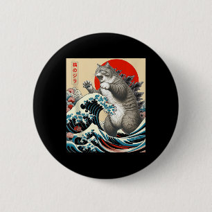 Chapa Redonda De 5 Cm Catzilla Cat Arte Japonés Gracioso Regalos De Gato