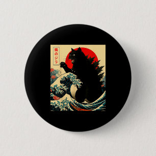 Chapa Redonda De 5 Cm Catzilla Gato Arte Japonés Divertido Para Hombres