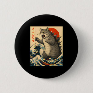 Chapa Redonda De 5 Cm Catzilla Gato Arte Japonés Regalos Divertidos De G
