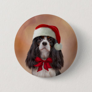 Chapa Redonda De 5 Cm Cavalier King Charles Spaniel en gorra rojo de San
