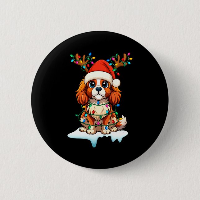 Chapa Redonda De 5 Cm Cavalier King Charles Spaniel Navidad Reno P (Anverso)