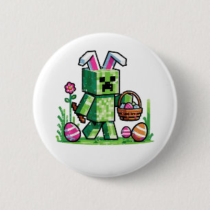 Chapa Redonda De 5 Cm Caza de huevos de conejo de Pixel Gaming de Pascua