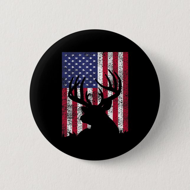 Chapa Redonda De 5 Cm Caza de venado Tee Whitetail Hunter American Fla (Anverso)