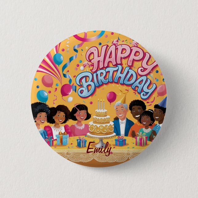Chapa Redonda De 5 Cm Celebración de cumpleaños feliz personalizada y mo (Anverso)