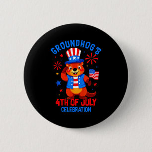 Chapa Redonda De 5 Cm Celebración del 4 de julio de las marmotas Patriót