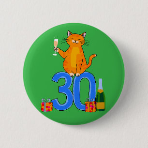 Chapa Redonda De 5 Cm celebración del gato del 30 cumpleaños 30 años tre