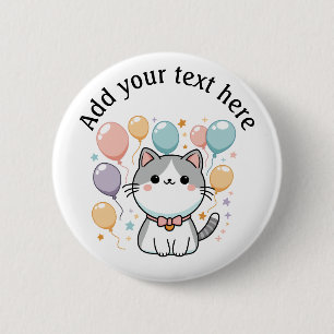 Chapa Redonda De 5 Cm Celebraciones Personalizadas Gato Con Globos