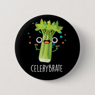Chapa Redonda De 5 Cm Celery-brate Funny Veggie Celery Pun Dark BG
