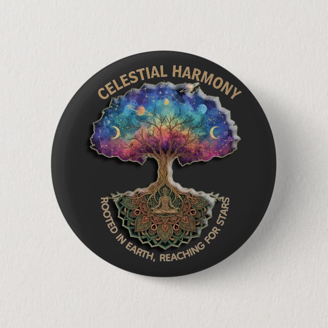 Chapa Redonda De 5 Cm Celestial Harmony Tree | Cosmic Meditation Mandala (Anverso)