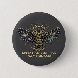Chapa Redonda De 5 Cm Celestial Owl Cosmic Guardian