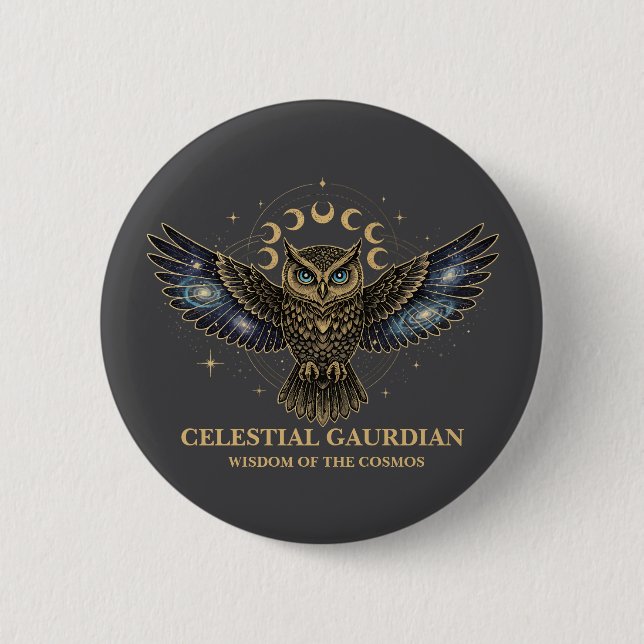 Chapa Redonda De 5 Cm Celestial Owl Cosmic Guardian (Anverso)
