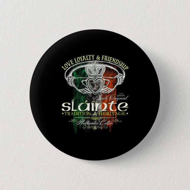Chapa Redonda De 5 Cm Celtic Claddagh Slainte Nge Irish Flag St. Patrick (Anverso)