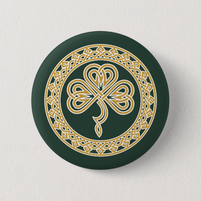 Chapa Redonda De 5 Cm Celtic Knot Shamrock (Anverso)