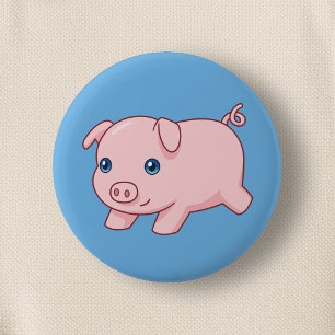 Chapa Redonda De 5 Cm Cerdito Corriendo Adorable sobre Azul