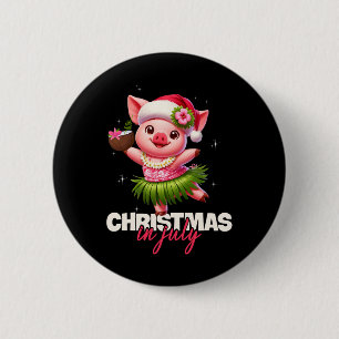 Chapa Redonda De 5 Cm Cerdo divertido de Santa hawaiano Navidad en julio