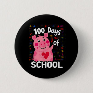Chapa Redonda De 5 Cm Cerdo Rosa Con Corazón 100 Días De Escuela 100