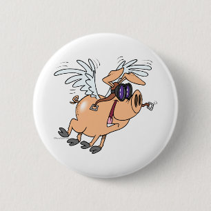 Chapa Redonda De 5 Cm cerdo volador divertido volador cartoon