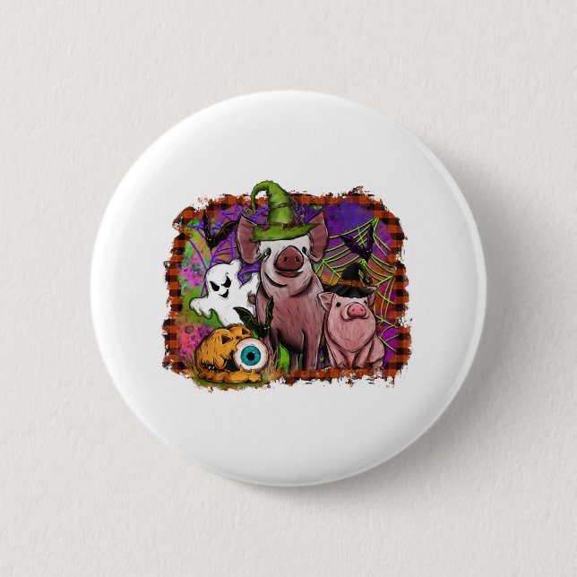 Chapa Redonda De 5 Cm Cerdos de Halloween (Anverso)