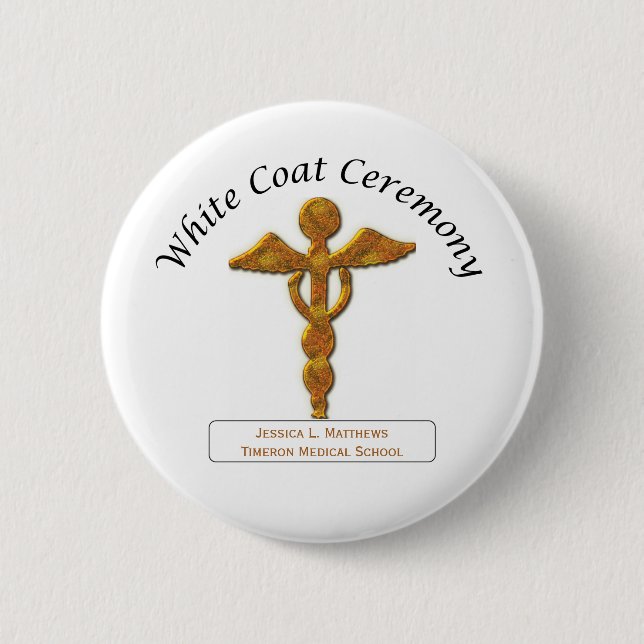Chapa Redonda De 5 Cm Ceremonia de Abrigo Blanco Medicina de oro, Regalo (Anverso)