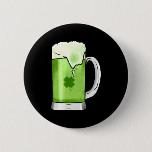 Chapa Redonda De 5 Cm Cerveza verde con Shamrock en el Día de San Patric