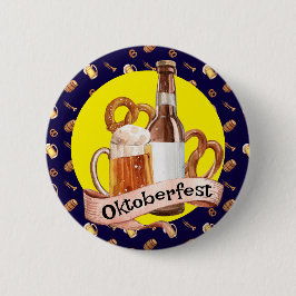 Chapa Redonda De 5 Cm Cerveza y Pretzels de Oktoberfest