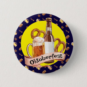 Chapa Redonda De 5 Cm Cerveza y Pretzels de Oktoberfest 