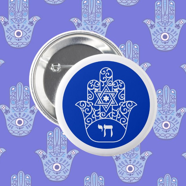 Chapa Redonda De 5 Cm Chai Hamsa, hebreo azul y blanco (Subido por el creador)