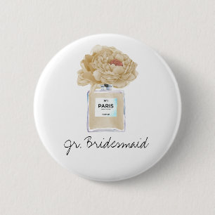 Chapa Redonda De 5 Cm Champán Peonies & Perfume Jr. Bridesmaid