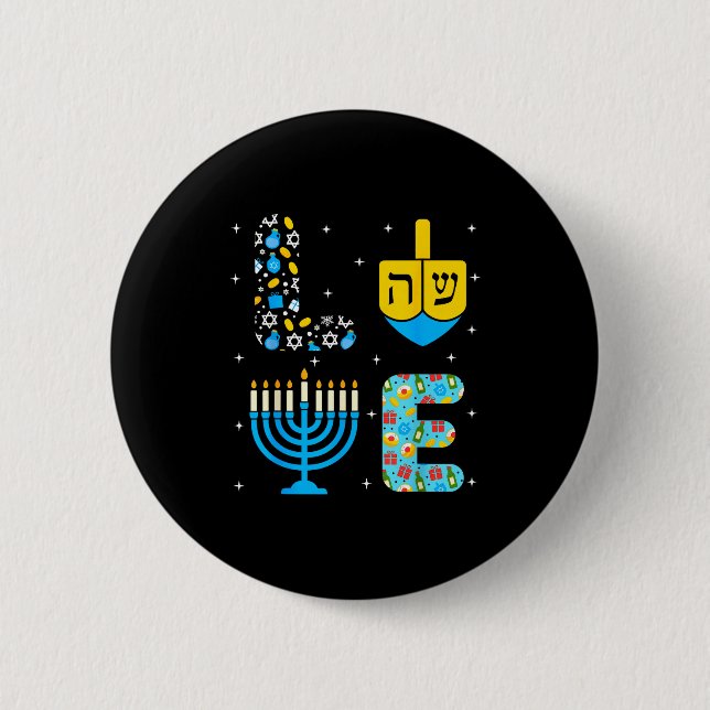 Chapa Redonda De 5 Cm Chanukah Menorah Dreidel Icons Hanukkah Love Celeb (Anverso)