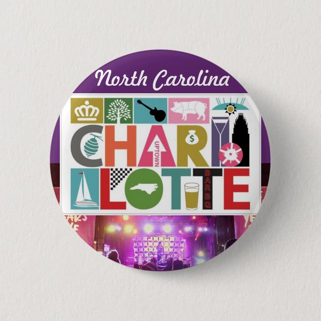 Chapa Redonda De 5 Cm Charlotte NC Carolina del Norte Round Magnet (Anverso)
