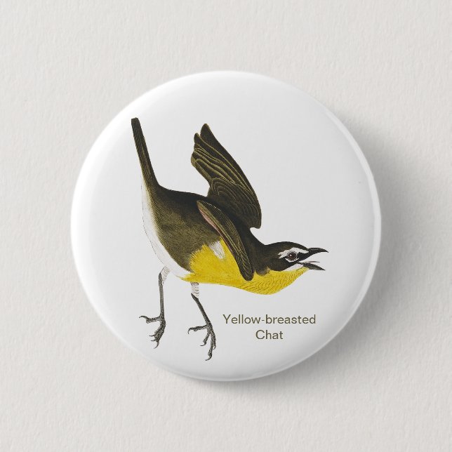 Chapa Redonda De 5 Cm Chat con pecho amarillo, Audubon, Warbler de Birdw (Anverso)