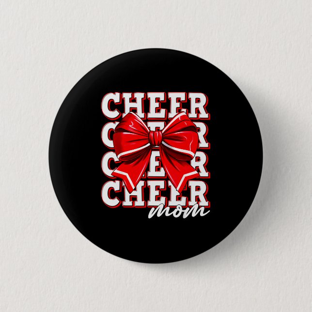 Chapa Redonda De 5 Cm Cheer Mom Cheerleader Bow Biggest Fan Red Team  (Anverso)