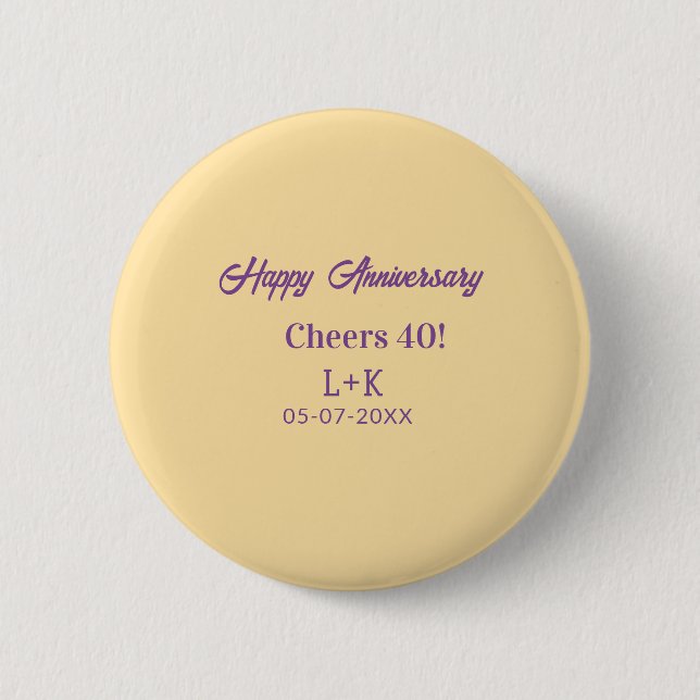 Chapa Redonda De 5 Cm Cheers 40 happy anniversary purple orange pastel n (Anverso)