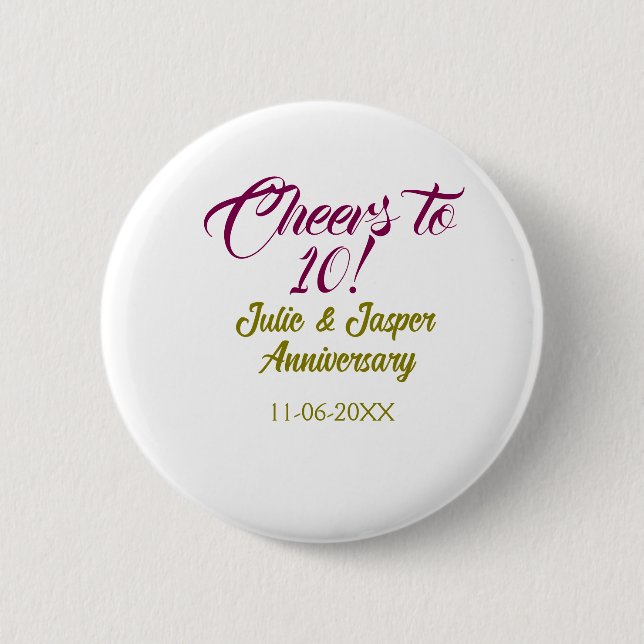Chapa Redonda De 5 Cm Cheers to 10th wedding anniversary mauve golden na (Anverso)