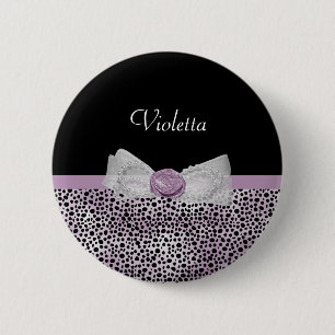 Chapa Redonda De 5 Cm Cheetah morado femenino imprime Girly Bow y nombre