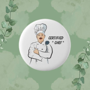 Chapa Redonda De 5 Cm Chef certificado, hombre blanco, redondo simple de