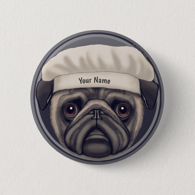 Chapa Redonda De 5 Cm Chef Pug (Anverso)
