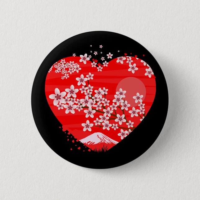 Chapa Redonda De 5 Cm Cherry Blossom Heart (Anverso)